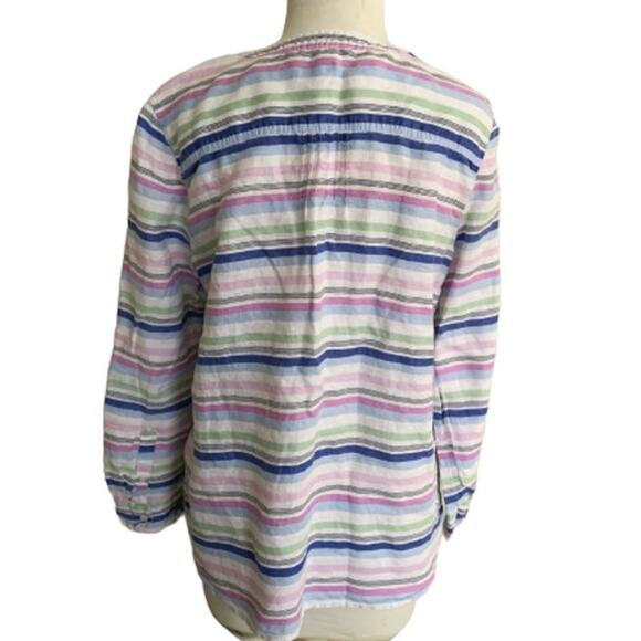 Talbots Striped Long Sleeves Henley Neck White Striped Linen Shirt L Petite - Picture 3 of 5